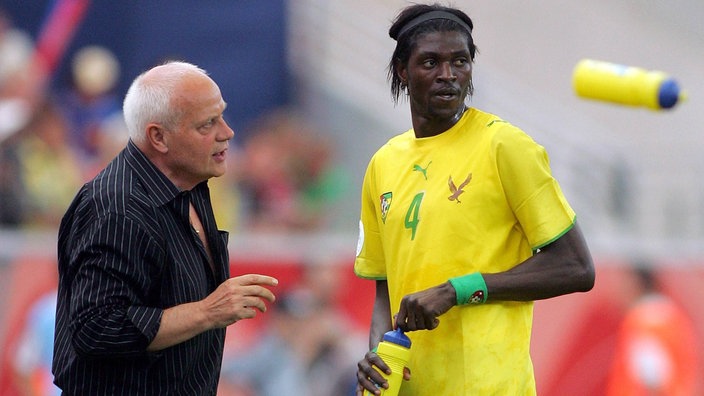 Otto Pfister mit Emmanuel Adebayor