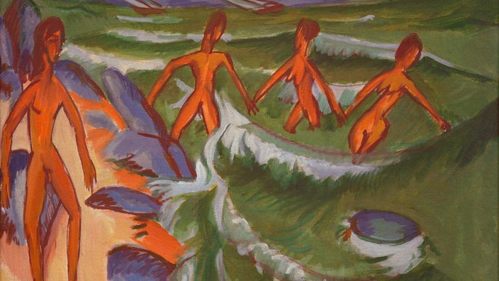 Das Gemälde "Badende am Strand (Fehmarn)" von Ernst Ludwig Kirchner