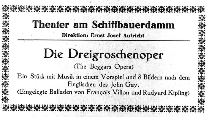  Programmheft der Uraufführung der Dreigroschenoper am 31. August 1928