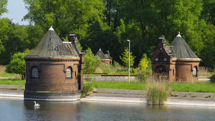 Aufnahme der historischen Schieberhäuschen in Hamburg